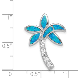 Sterling Silver CZ Blue Inlay Lab-Created Opal Palm Tree Pendant