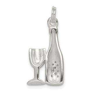 Sterling Silver CZ Wine/Champagne Bottle/Glass Charm Pendant