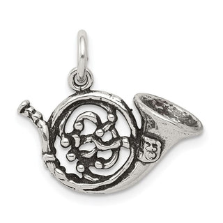Sterling Silver Antiqued French Horn Charm QC7772