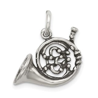 Sterling Silver Antiqued French Horn Charm QC7772