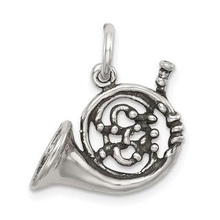 Sterling Silver Antiqued French Horn Charm QC7772