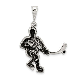 Sterling Silver Antiqued Hockey Player Pendant QC7817