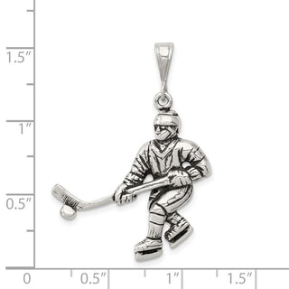 Sterling Silver Antiqued Hockey Player Pendant QC7817