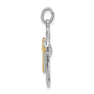 Rhodium-Plated and Yellow 925 Sterling Silver Cross Pendant QC7921