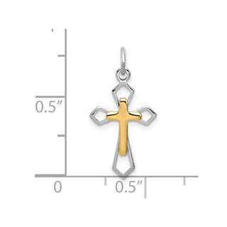 Rhodium-Plated and Yellow 925 Sterling Silver Cross Pendant QC7921
