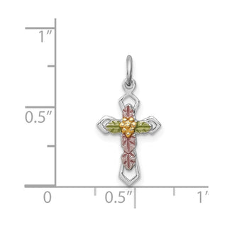 Rhodium-Plated 925 Sterling Silver Epoxy Yellow Cross Pendant QC7922