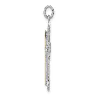 Rhodium-Plated & Yellow 925 Sterling Silver Polished Budded Cross Pendant