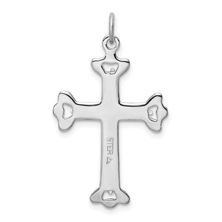 Rhodium-Plated & Yellow 925 Sterling Silver Polished Budded Cross Pendant