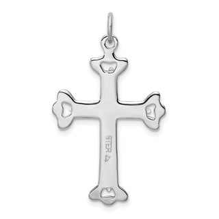 Rhodium-Plated & Yellow 925 Sterling Silver Polished Budded Cross Pendant