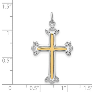 Rhodium-Plated & Yellow 925 Sterling Silver Polished Budded Cross Pendant