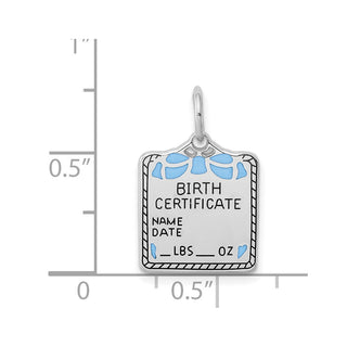 Sterling Silver Rhodium-plated Blue Birth Certificate Polished Charm