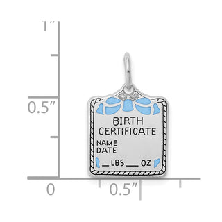 Sterling Silver Rhodium-plated Blue Birth Certificate Polished Charm