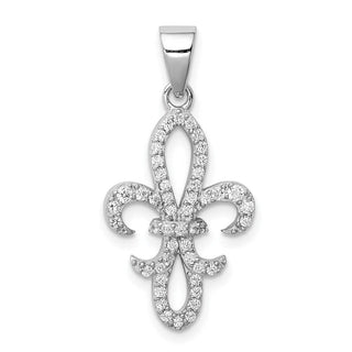 Sterling Silver Rhodium-Plate CZ Fleur De Lis Pendant QC8113