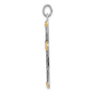 Sterling Silver Gold-tone, Black Rhodium-Plated Criss Cross Design Cross Pendant
