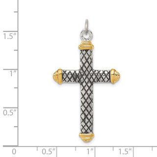 Sterling Silver Gold-tone, Black Rhodium-Plated Criss Cross Design Cross Pendant