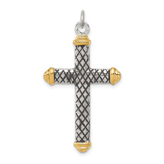 Sterling Silver Gold-tone, Black Rhodium-Plated Criss Cross Design Cross Pendant