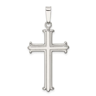 925 Sterling Silver Polished Fleur De Lis Cross Pendant