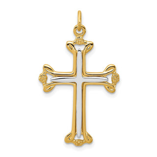 Rhodium-Plated and Yellow 925 Sterling Silver Cross Pendant QC8159