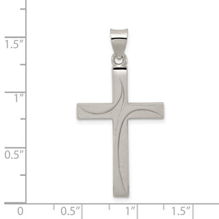 925 Sterling Silver Textured, Brushed and Polished Latin Cross Pendant QC8174