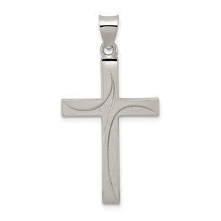 925 Sterling Silver Textured, Brushed and Polished Latin Cross Pendant QC8174