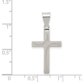 925 Sterling Silver Textured, Brushed and Polished Latin Cross Pendant QC8175