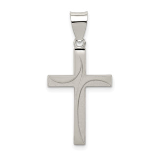 925 Sterling Silver Textured, Brushed and Polished Latin Cross Pendant QC8175