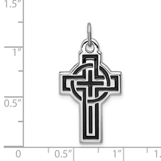 Rhodium-Plated 925 Sterling Silver and Black Design Cross Pendant QC8185