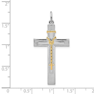 18" Sterling Silver Rhodium-plated & Gold-tone Rosary on Cross Pendant Necklace