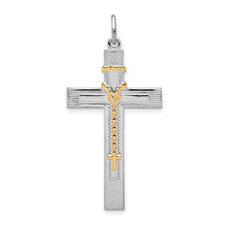 Sterling Silver Rhodium-plated & Gold-tone Rosary on Cross Pendant