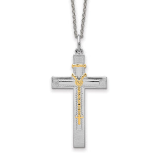 18" Sterling Silver Rhodium-plated & Gold-tone Rosary on Cross Pendant Necklace