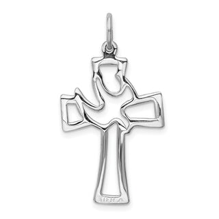 Rhodium-Plated 925 Sterling Silver Polished Cut-Out Dove Cross Pendant