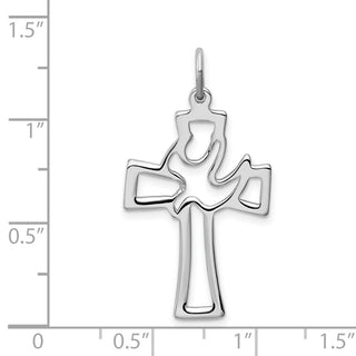 Rhodium-Plated 925 Sterling Silver Polished Cut-Out Dove Cross Pendant