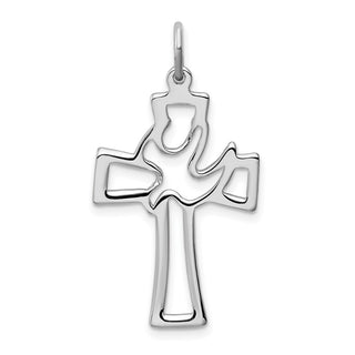 Rhodium-Plated 925 Sterling Silver Polished Cut-Out Dove Cross Pendant