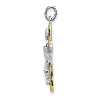 Rhodium-Plated and Yellow Sterling Silver Inri Crucifix Cross Pendant Q8298