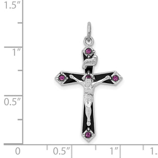 Sterling Silver Rhodium-plated Black Epoxy Purple CZ INRI Cross Pendant