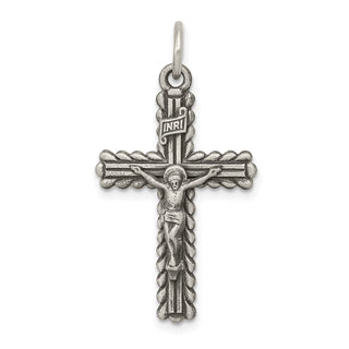 925 Sterling Silver Antiqued and Brushed Inri Crucifix Pendant QC8300