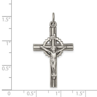 925 Sterling Silver Antiqued, Textured and Polished Inri Crucifix Pendant