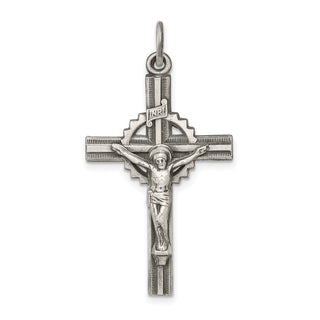 925 Sterling Silver Antiqued, Textured and Polished Inri Crucifix Pendant