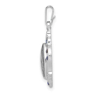 925 Sterling Rhodium-Plated Polished Miraculous Blue Cubic Zirconia Pendant