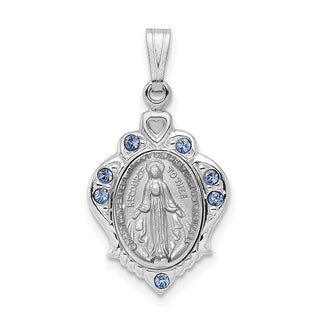 925 Sterling Rhodium-Plated Polished Miraculous Blue Cubic Zirconia Pendant