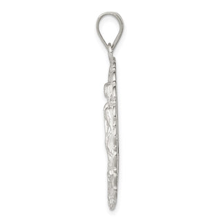 Sterling Silver Religious Ruffled Circle Pendant - Polished
