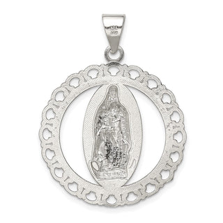 Sterling Silver Religious Ruffled Circle Pendant - Polished
