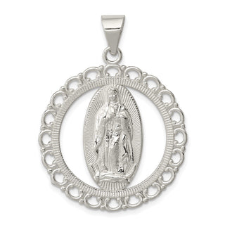 Sterling Silver Religious Ruffled Circle Pendant - Polished