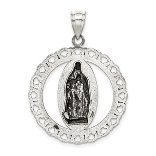 925 Sterling Silver Antiqued Religious Ruffled Circle Pendant