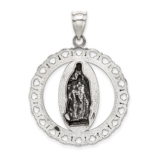 Sterling Silver Religious Ruffled Circle Pendant - Antiqued