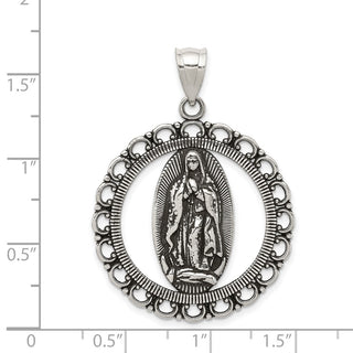 925 Sterling Silver Antiqued Religious Ruffled Circle Pendant