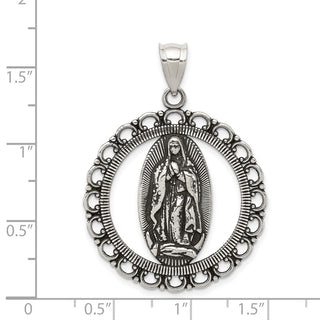 Sterling Silver Religious Ruffled Circle Pendant - Antiqued