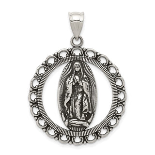 Sterling Silver Religious Ruffled Circle Pendant - Antiqued