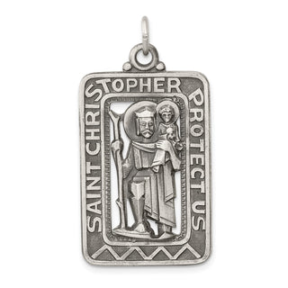 Sterling Silver Antiqued and Brushed St. Christopher Medal Pendant