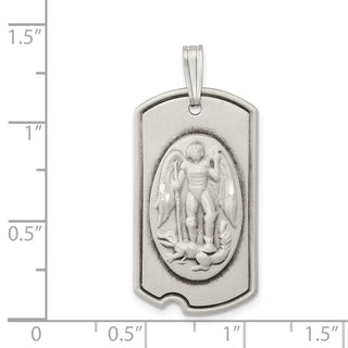 925 Sterling Silver Antiqued Dog Tag Saint Michael Pendant